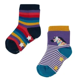 Frugi Frugi Stoppersocken Zebra und Rainbow 2er Set Grippy Socks 2 Pack – Produktbild 1 von 1