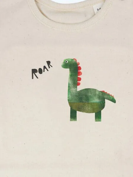 MelaDi MELAdi Kinder Baby-Body aus Biobaumwolle - Dino auf Natural Raw – Produktbild 2 von 3