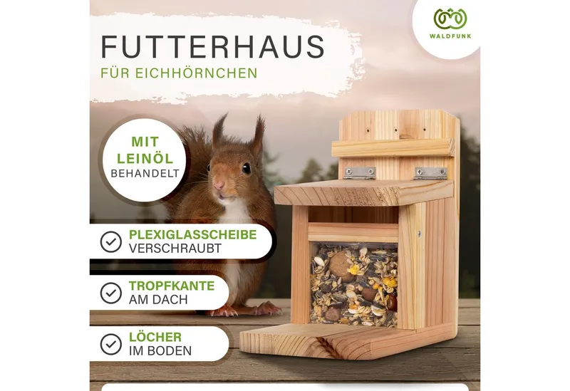 Waldfunk Futterstation Eichhörnchen Wetterfestes Futterhaus, Holz, 23 x 13 x 23 cm – Produktbild 2 von 5