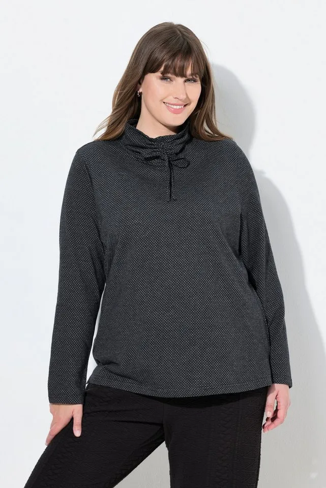 Ulla Popken Sweatshirt Sweatshirt Muster Stehkragen Langarm Biobaumwolle, Schwarz, – Produktbild 2 von 4