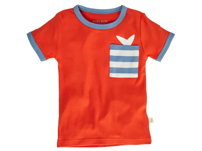 HANS NATUR Kinder T-Shirt Bio-Baumwolle rot mit Tasche Gr.86/92, Rot, mehrfarbig, – Produktbild 1 von 2