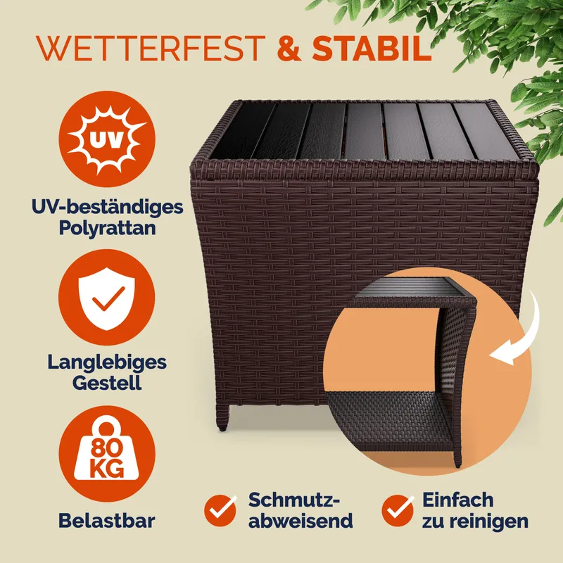 Casaria® Polyrattan Beistelltisch Vedis Braun 45x45x40cm, Braun, – Produktbild 2 von 2