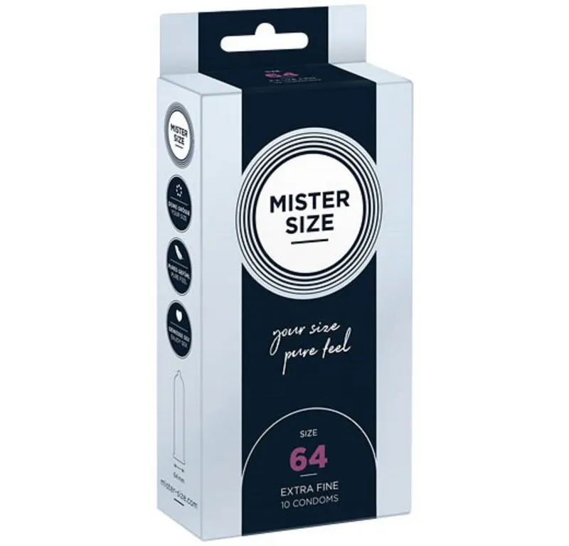MISTER SIZE XXL-Kondome Mister Size «64» Maßkondome - robust & komfortabel Packung mit, 10 St., Kondome in, vegan, extra dünn & extra fein, das passende Kondom in Ihrer Größe, Weiß, – Produktbild 1 von 4