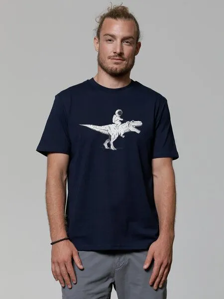 watapparel watapparel T-Shirt Unisex Astronaut on T-Rex, French navy, – Produktbild 2 von 3
