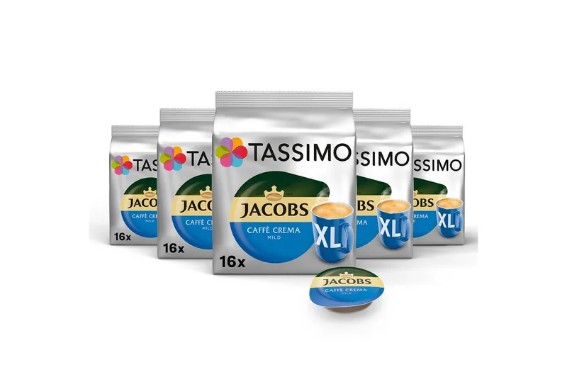 Tassimo Tassimo Kaffee Kapseln Jacobs Caffè Crema Mild XL T Discs 5 x 16 = 80 Getränke, (Packung, 5er Pack) – Produktbild 1 von 4