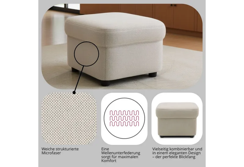 DOMO collection Hocker FLORES 60x60 cm, hochwertig, Grau, – Produktbild 5 von 5