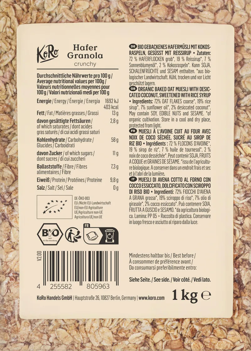 KoRo Crunchy Bio Hafer Granola 1 kg – Produktbild 5 von 5