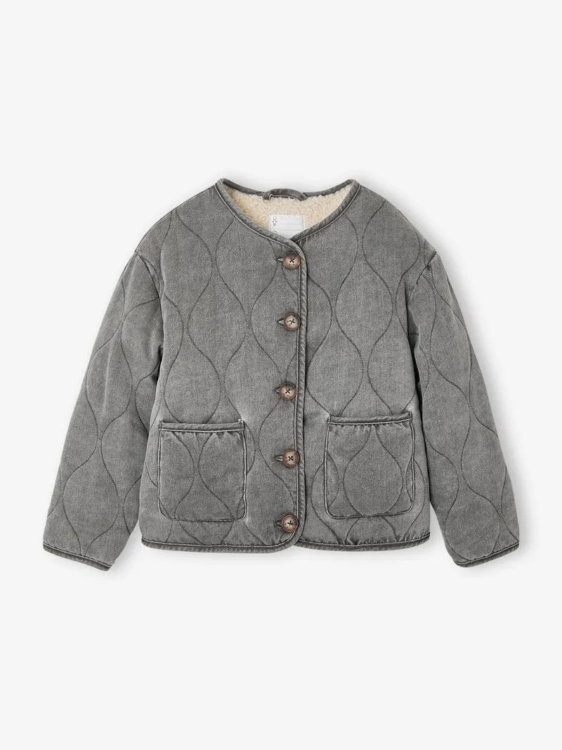 Vertbaudet Vertbaudet Steppjacke mit Teddyfleece-Futter & Wellensteppung Mädchen, Anthrazit, – Produktbild 1 von 3