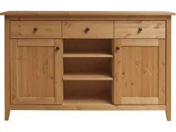 Sideboard "Solvita" mit 2 Holztüren, 3 SL, B 144 x T 40 x H 91 cm, Kiefer gelaugt – Produktbild 1 von 1