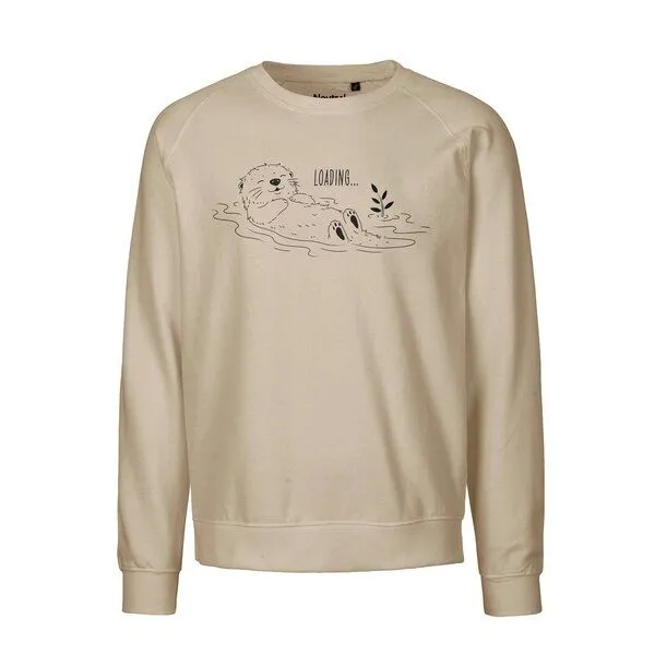 HANDGEDRUCKT HANDGEDRUCKT "Loading" Unisex Sweatshirt aus reiner Biobaumwolle (kbA), Sand, – Produktbild 1 von 2