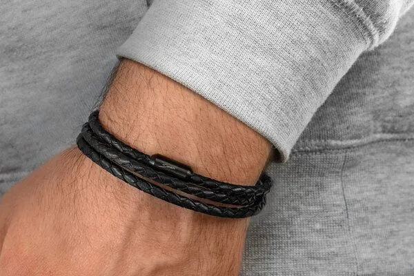 Simaru Simaru Echtleder Wickelarmband schwarz, Lederarmband für Damen und Herren mit Magnetverschluss – Produktbild 2 von 4