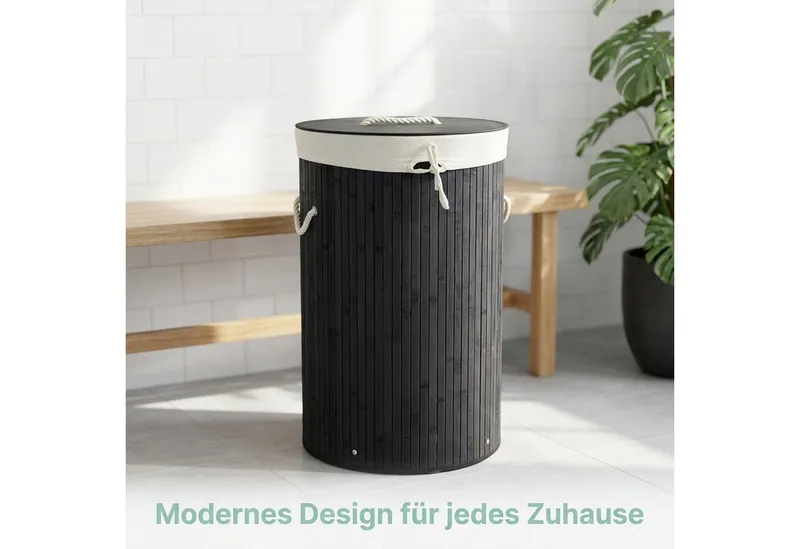 RELAXDAYS RELAXDAYS Wäschekorb Bambus rund (1 St), Schwarz, – Produktbild 3 von 5