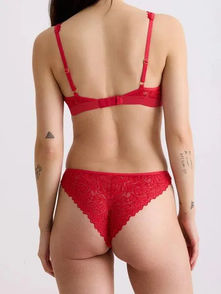 erlich textil erlich textil Dreamy Lace Brazil Slip mit Spitze aus recyceltem Polyamid, made in Europe, Chilirot, – Produktbild 5 von 5