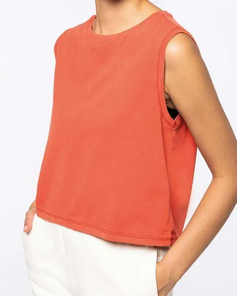 YTWOO YTWOO Ärmelloses Damen-Crop-T-Shirt aus Bio-Baumwolle, Grau, – Produktbild 2 von 3