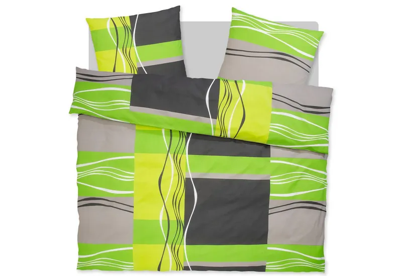 OTTO home Bettwäsche Kelian in Gr. 135x200, 155x220 cm u.a. Bettwäsche-Set mit Baumwolle, Linon, 3 teilig, in verschiedenen Qualitäten, gemusterte Bettwäsche, Grau|grün, – Produktbild 1 von 5