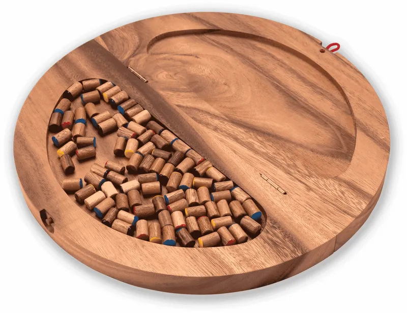 LOGOPLAY Spiel Halma rund + klappbar, Gesellschaftsspiel, Halma XL rund Stern-Halma / Chinese Checkers aus edlem Samena-Holz, Beige, – Produktbild 5 von 5