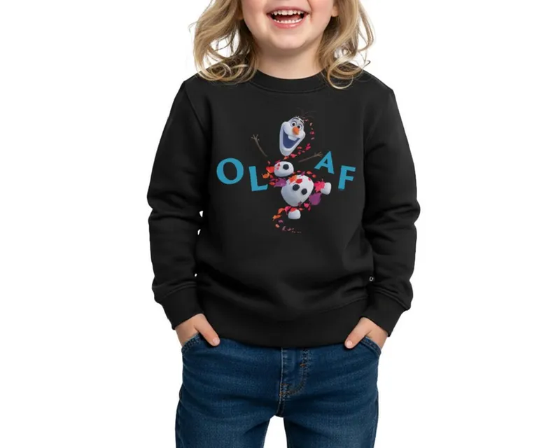 Spreadshirt Sweatshirt Frozen Olaf Schriftzug Mit Schneemann Kinder Premium Pullover (1-tlg) Regular Fit, Schwarz, – Produktbild 1 von 5