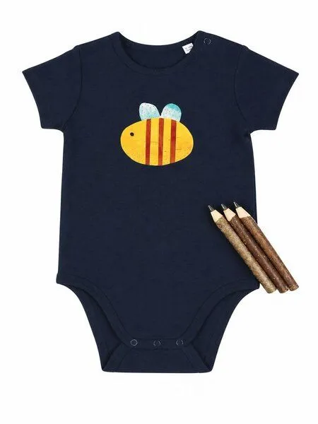 MelaDi Meladi Kinder Baby-Body aus Biobaumwolle - Hummel auf Navy Blue, Blau, – Produktbild 1 von 4