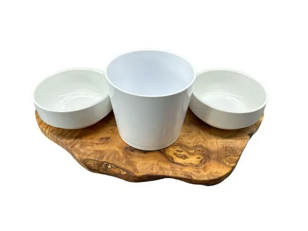 Olivenholz erleben Olivenholz erleben Futterstation RUSTY aus Olivenholz mit 2 x 0,4 Liter Porzellanschale plus Topf für Katzengras – Produktbild 3 von 4