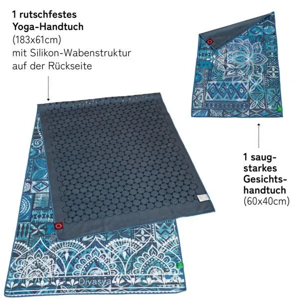 Divasya Divasya Rutschfestes Yoga Handtuch im 2er-Set | Mattenauflage & Gesichtshandtuch, Blue ink, – Produktbild 4 von 4