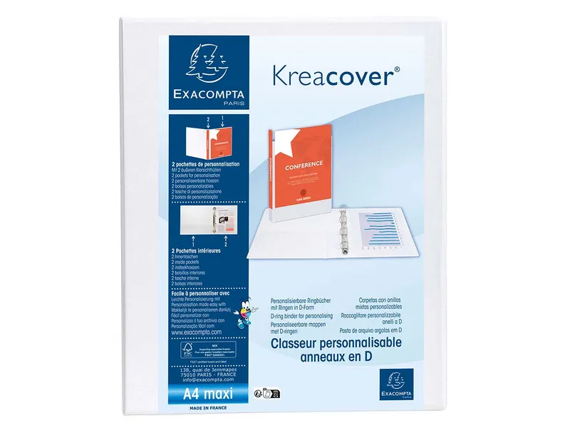 Exacompta 10 Exacompta Ringbücher "Kreacover", DIN A4 Maxi, 4 Ringe 20 mm, RB 38 mm, weiß – Produktbild 1 von 1