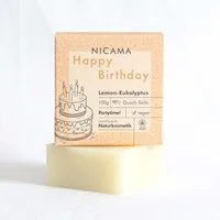 NICAMA NICAMA Happy Birthday Geburtstags-Seife - Lemon-Eukalyptus - plastikfrei, vegan, bio - Perfektes Geschenk – Produktbild 1 von 1