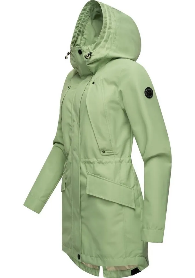 ragwear ragwear Regenmantel Begonia Wasserdichter Damen Übergangsmantel mit großer Kapuze, Grau|grün, – Produktbild 3 von 5