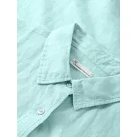 KnowledgeCotton Apparel KnowledgeCotton Apparel Leinenbluse - ASTER fold up short sleeve linen shirt - aus Bio-Leinen, Hellblau (1480 aqua esque), – Produktbild 1 von 1