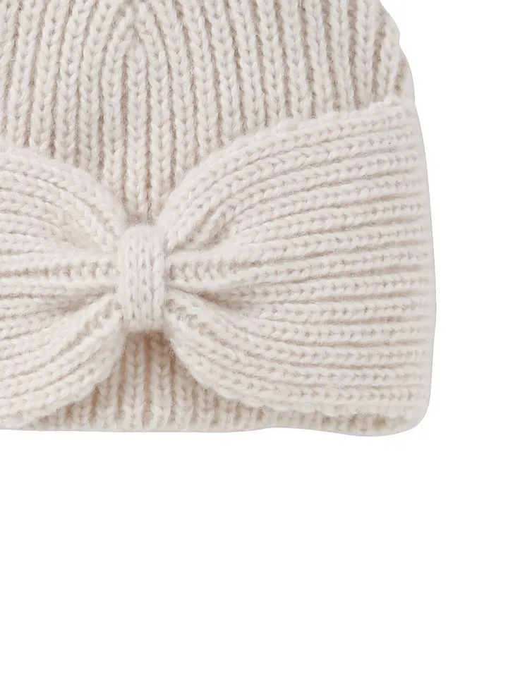 Vertbaudet Vertbaudet Beanie Mädchen Mütze aus Rippenstrick, Zierschleife, Beige, – Produktbild 3 von 5