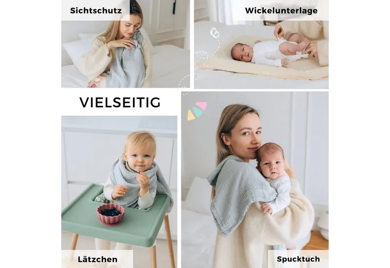 furora BABY furora BABY Spucktuch Baby Mulltücher Sets (Bio-Musselin: super soft) 80x80cm oder 25x25cm, Sehr weich, Braun, – Produktbild 3 von 5