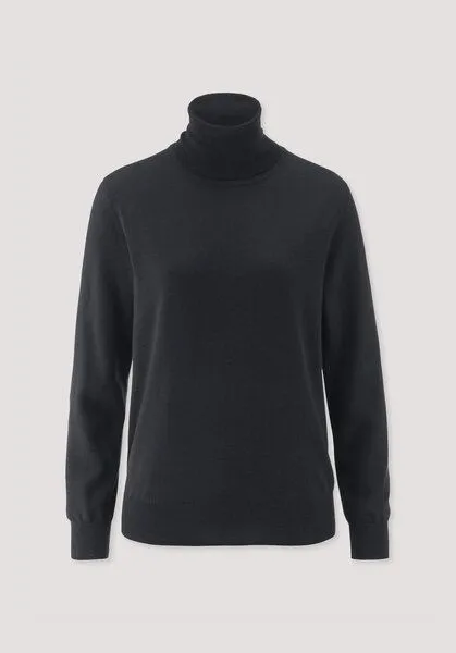 hessnatur hessnatur Rollkragenpullover Relaxed aus reiner Bio-Merinowolle, Schwarz, – Produktbild 4 von 4