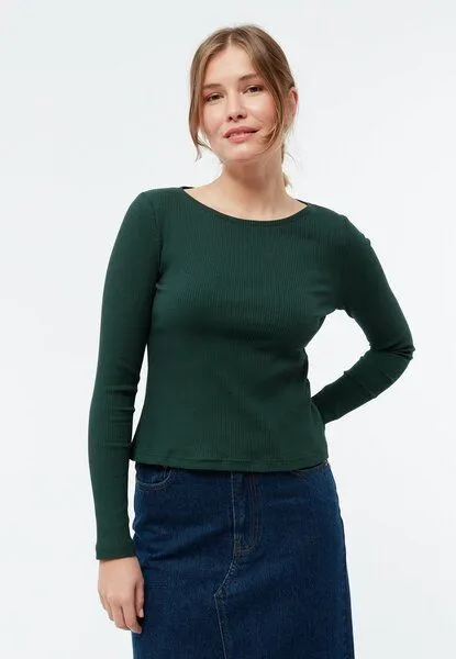 Givn Berlin Givn Berlin Longsleeve GBROSA mit U-Boot Ausschnitt aus Bio-Baumwoll Rippjersey, Bottle green, – Produktbild 1 von 4
