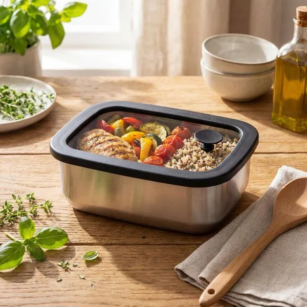 elasto elasto Edelstahl Lunchbox mit Glasdeckel - auslaufsichere Brotdose – Produktbild 4 von 4