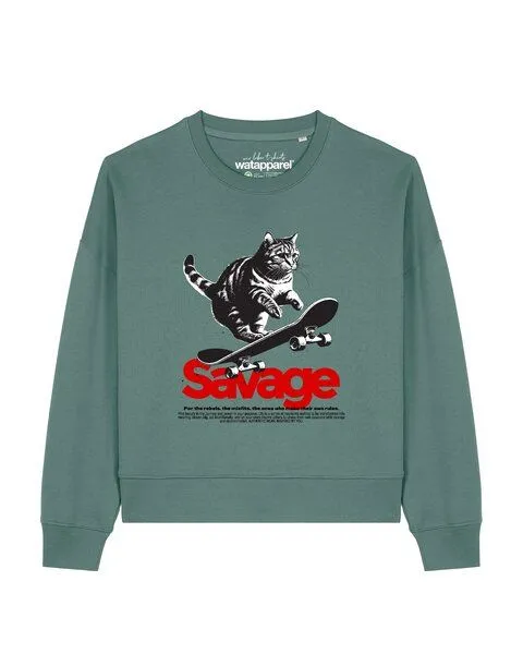 watapparel watapparel Sweatshirt Frauen Savage Cat, Green bay, – Produktbild 1 von 2
