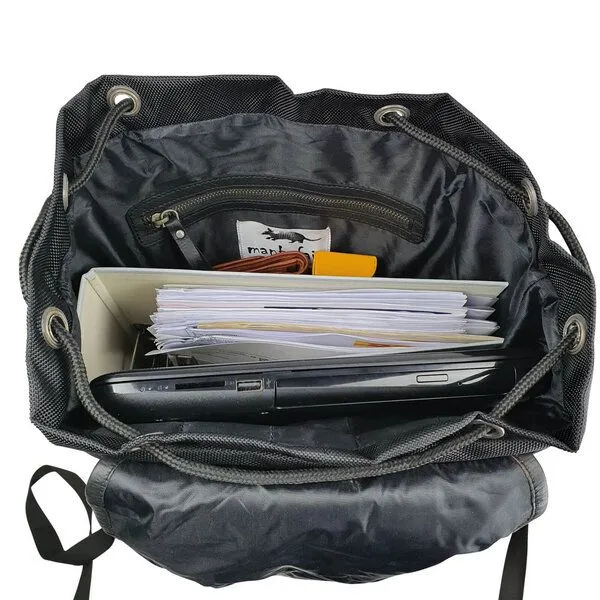 manbefair manbefair Rucksack Vienna aus recyceltem Nylon Gewebe und Rinds-Leder, Rot, – Produktbild 3 von 4