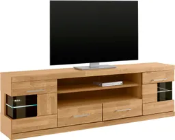 OTTO home Lowboard Ribe,180cm breit, Fronten Massivholz,6 Fächer,Kabeldurchführung, Korpus Holzwerkstoff,Glaseinsatz aus gehärtetem Glas,Böden versetzbar – Produktbild 1 von 1