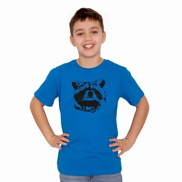 HANDGEDRUCKT HANDGEDRUCKT "Waschbär" Kinder T-Shirt Baumwolle (kbA), Brightblue, – Produktbild 1 von 3