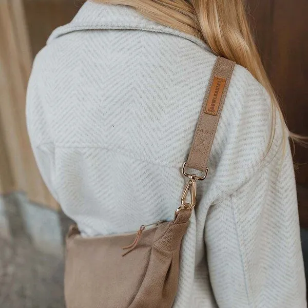 BOWLEANIES TASCHEN BOWLEANIES TASCHEN Moon Bag aus Lederfaserstoff, Hellbraun mit gold, – Produktbild 4 von 4