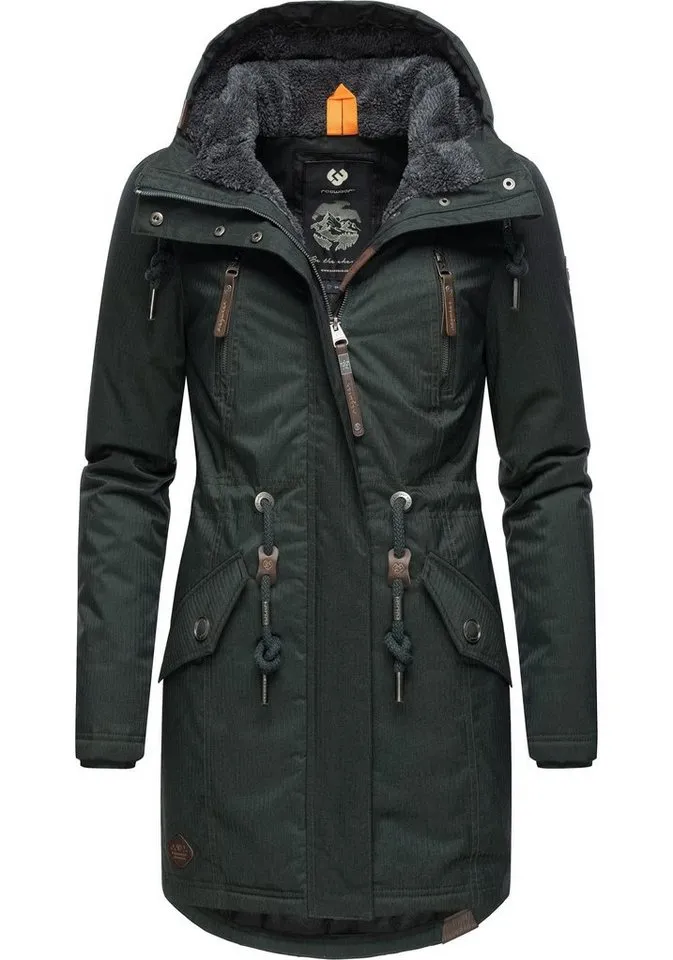 ragwear ragwear Wintermantel Elsie Melange Wasserdichter Winterparka mit Kapuze und Teddyfleece, Grün, – Produktbild 3 von 3