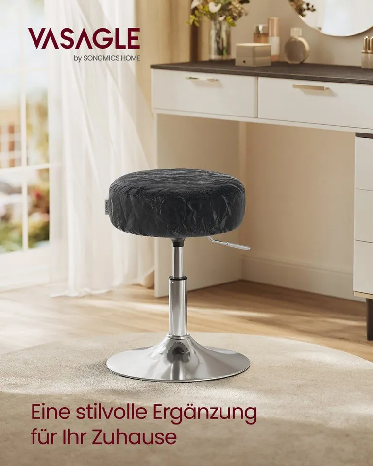 VASAGLE Barhocker Schminkhocker Schminkstuhl höhenverstellbar, 1/2er Set (1 St), für Schlafzimmer, Küche, 360° drehbar, dicke Polsterung, Schwarz, – Produktbild 4 von 5