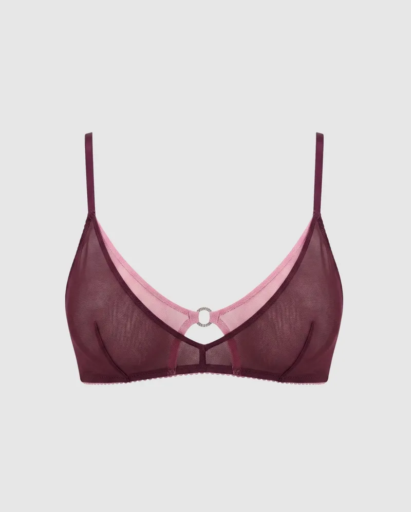 Understatement Understatement Damen vegan Bralette Aus Netzstoff Mit Doppeltem Dreieck, Kirsche, Rot, – Produktbild 1 von 2