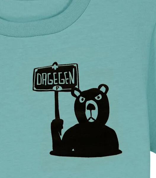 päfjes päfjes Der Bär ist DAGEGEN! Du auch? - Kinder T-Shirt aus Baumwolle Fair - Siebdruck, Teal monstera (mint), – Produktbild 3 von 3