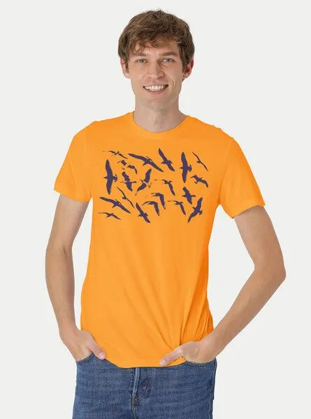 Peaces.bio - handbedruckte Biomode Peaces.bio - handbedruckte Biomode Fit T-Shirt Möwen Herren, Hellorange, – Produktbild 1 von 2