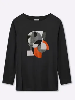 sheego Langarmshirt schwarz-silberfarben-bedruckt – Produktbild 1 von 1