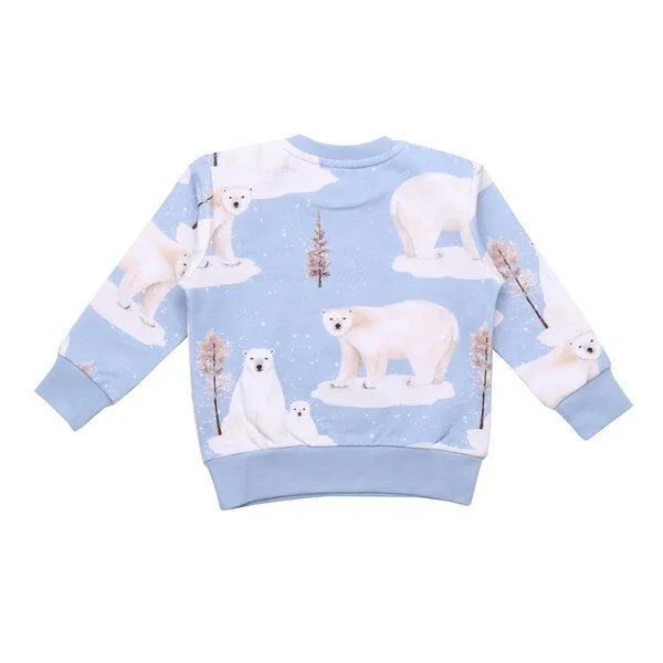 Walkiddy Kinder Sweatshirt GOTS zertifiziert, Bio-Baumwolle, hellblau, Eisbär-Muster „Polar Bear Family“, weich – Walkiddy – Produktbild 2 von 2
