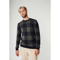 MELA Jacquard Strickpullover MANAV | von MELA | Fairtrade & GOTS zertifiziert, Grün melange / navy karo, – Produktbild 1 von 1