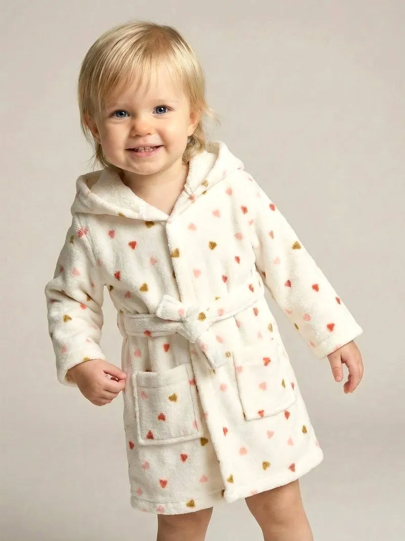Vertbaudet Bademantel HERZ Baby personalisierbar, Weiß bedruckt, – Produktbild 1 von 4