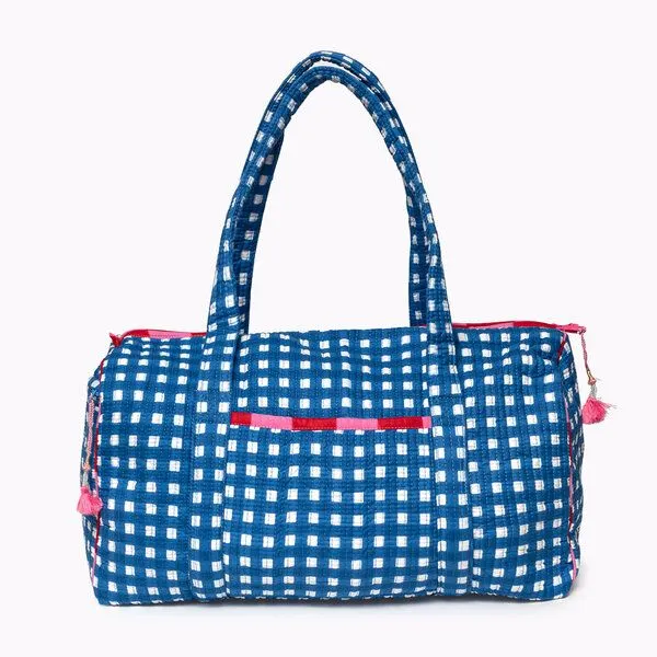 KIKOONI KIKOONI handgefertigte große Baumwolltasche "K. Shopper", Happy checks blue, – Produktbild 3 von 4