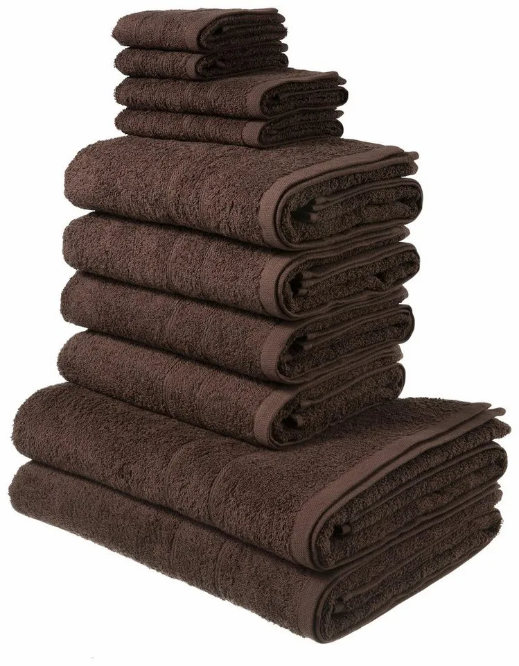 OTTO home Handtuch Set Inga, 3 Qualitäten, Duschtücher, Handtücher, Gästetücher, Seiftücher, Walkfrottier (10-St), Handtücher mit feiner Bordüre, 100% Baumwolle, Braun, – Produktbild 7 von 8