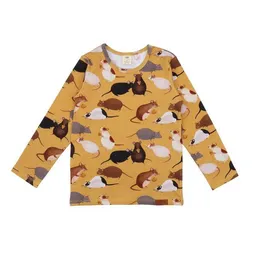 Walkiddy Kinder Langarmshirt GOTS zertifiziert Bio-Baumwolle, Senfgelb, Mäuse-Muster, Walkiddy – Produktbild 1 von 1